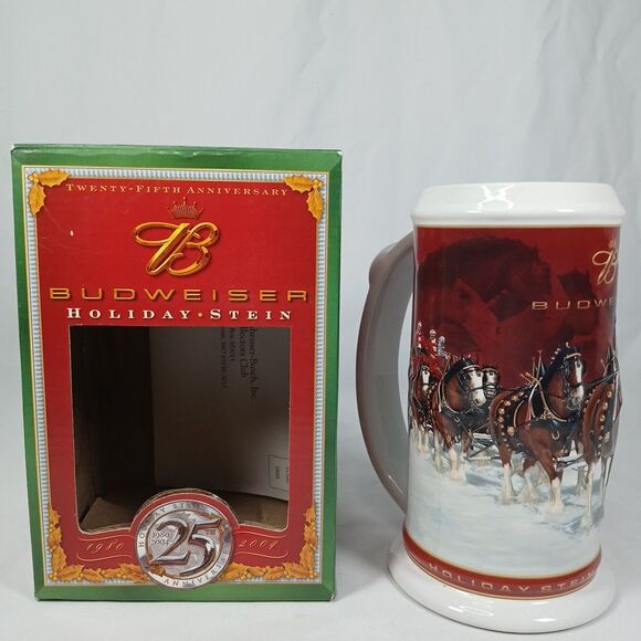 Budweiser Holiday Stein 2004 25th Anniversary Edition Clydesdales w/ Box - Picture 1 of 8